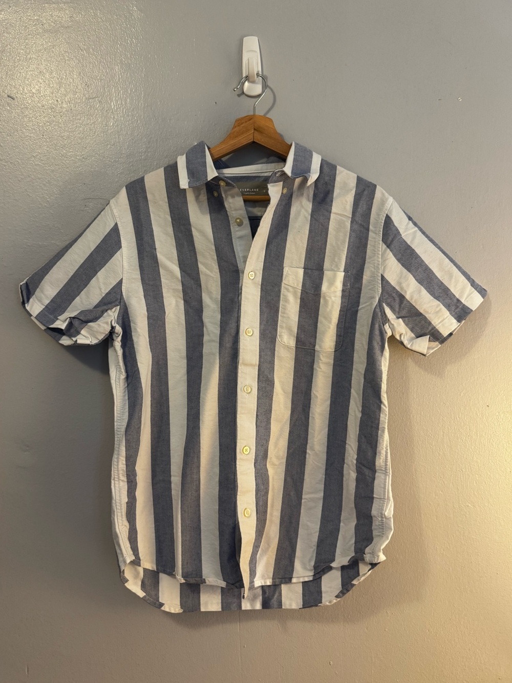 Everlane Vertical Stripe Short-Sleeve Shirt - Navy & White